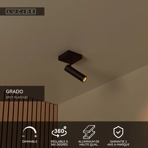 Lucide GRADO - Spot plafond - 1xGU10 (MR11) - Noir - USP
